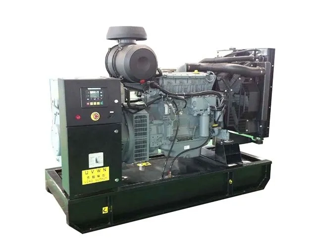 Image of a diesel generator with a control panel and various engine components mounted on a base frame