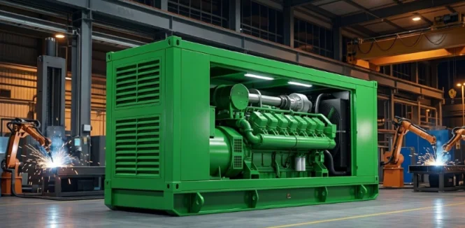 Green industrial gas generator inside a manufacturing plant
