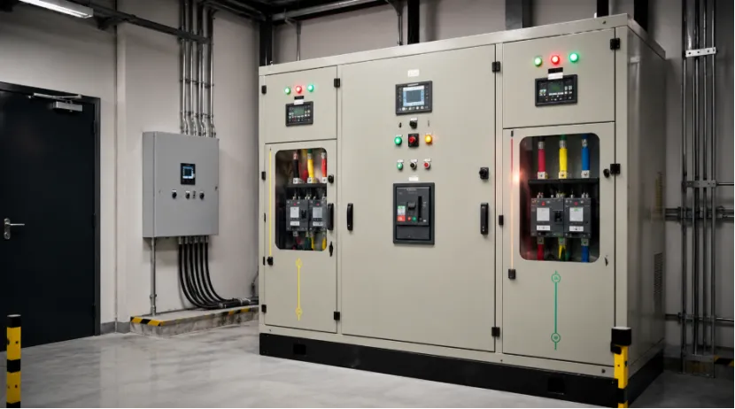 Industrial electrical control panel and switchgear in a utility room
