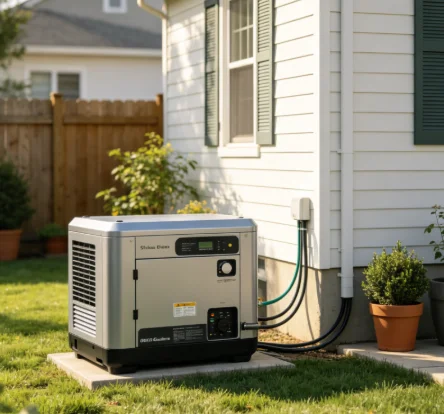 Silent small diesel generator in residential backyard