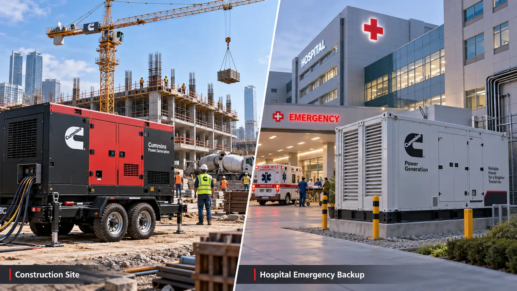 Cummins diesel generator set applications from construction sites to hospital emergency backup power