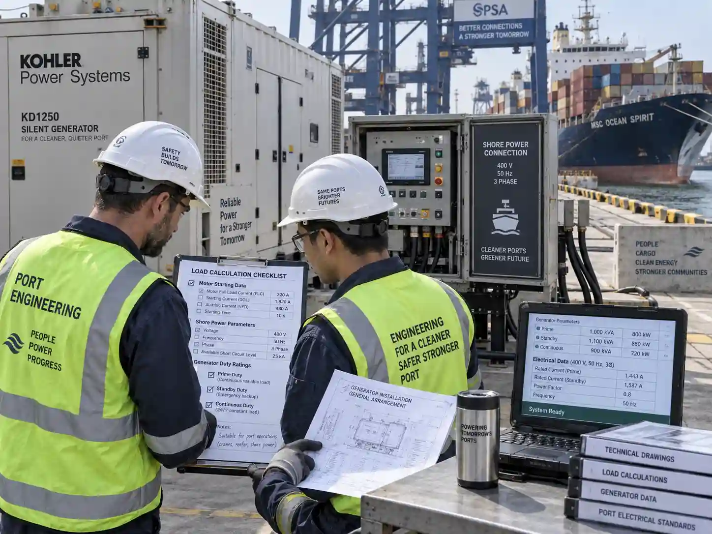 Port diesel generator load calculation and prime continuous duty rating evaluation